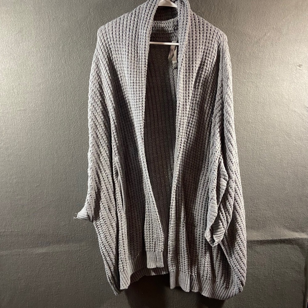 Melissa McCarthy Seven7 Cardigan Sweater Gray Chunky fisherman Knit 1X layering
